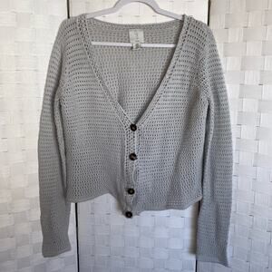 Joie Open Weave Crochet Knit Cardigan Sweater In Gray Women’s Size Medium
